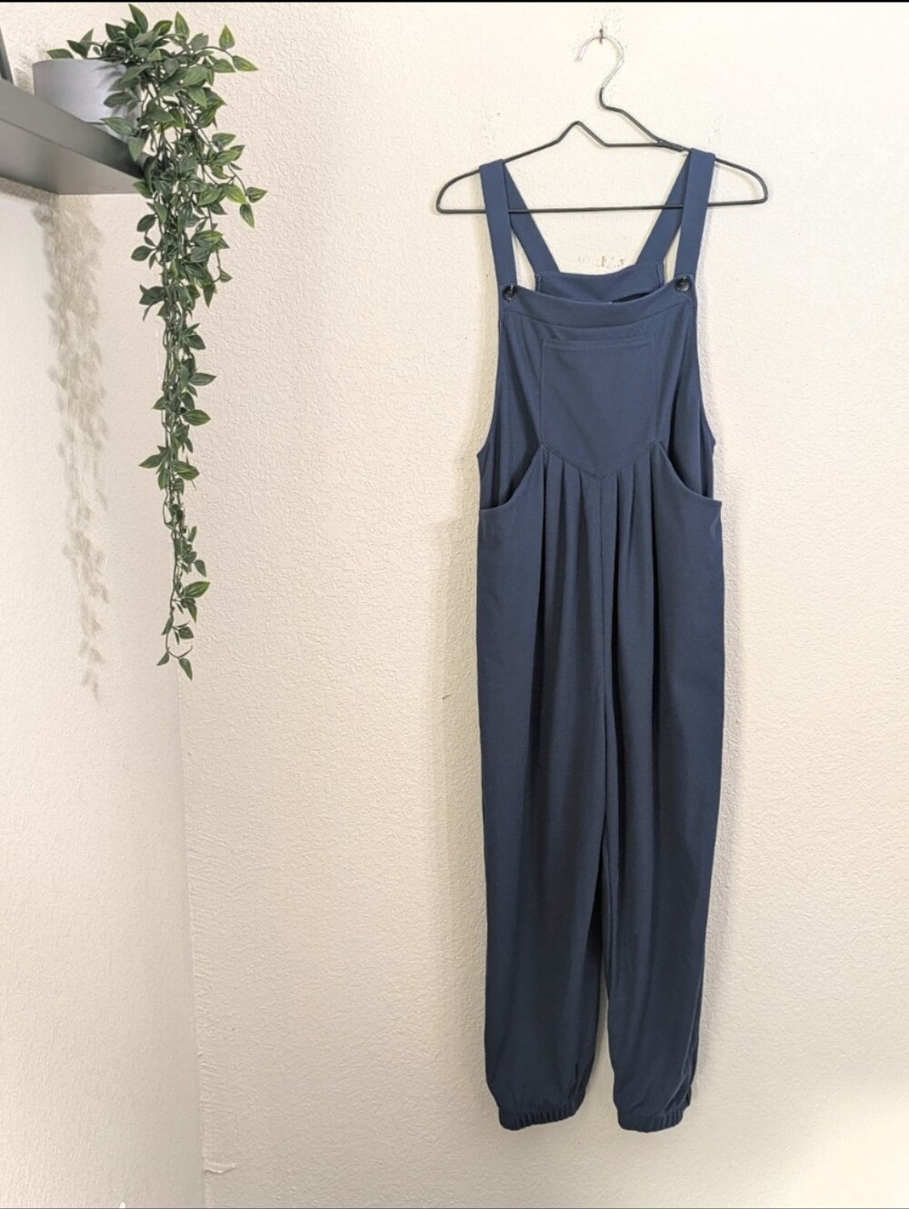 Halara Pockets Waffle Casual Jogger Overalls Size L Navy Blue Comfy Errands Cool